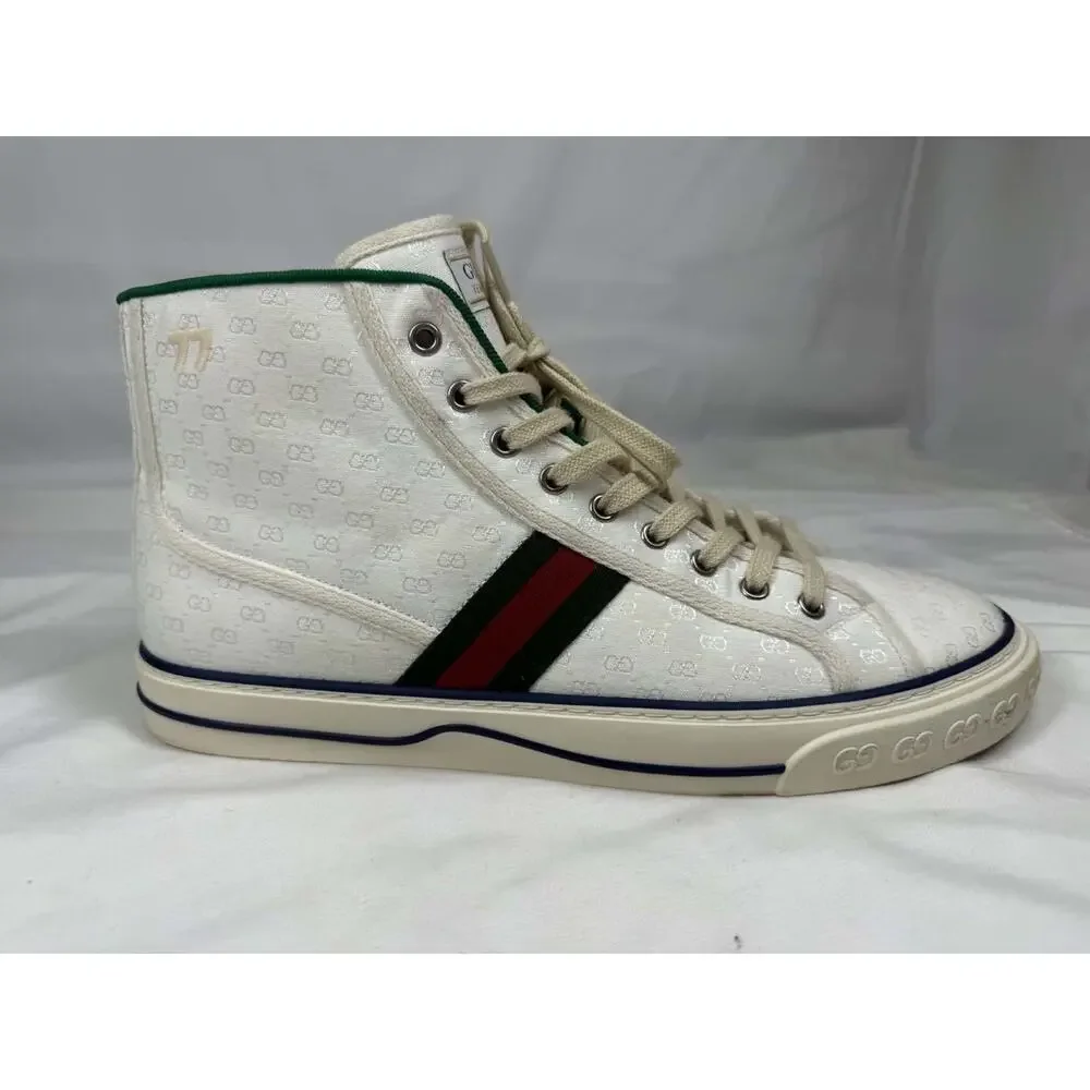 Men's Size 11.5 Gucci Tennis 1977 White GG Canvas Web Hight Top SPB-JB 366629